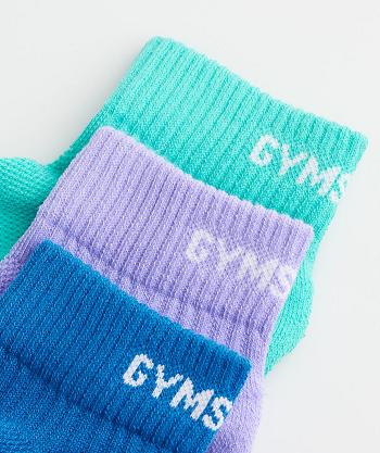 Gymshark Jacquard Quarter 3Pk Ženske Čarape Svijetlo Tirkizne Plave Ljubičaste Plave | HR 4178YXF